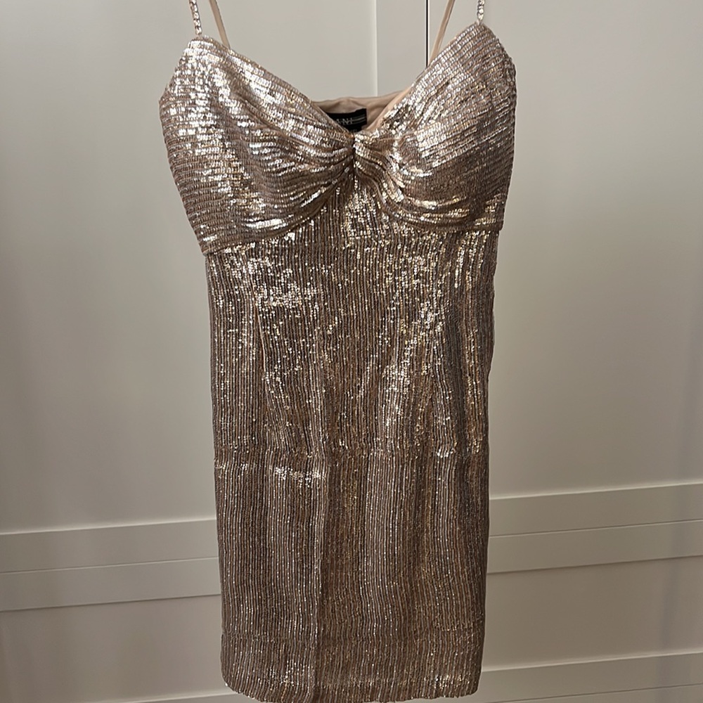 Terani silver and gold sequin mini dress